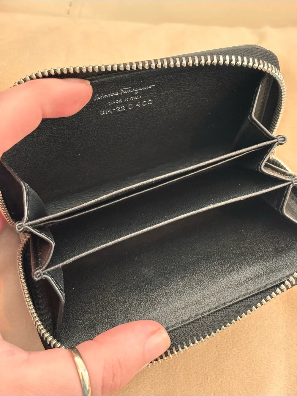 Salvatore Ferragamo Vara Bow Glitter Card Case / Zip-Around Coin Purse Wallet